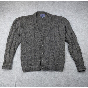 Gant Cable Knit Cardigan Mens Large Wool Sweater Gray Vintage Preppy Timeless